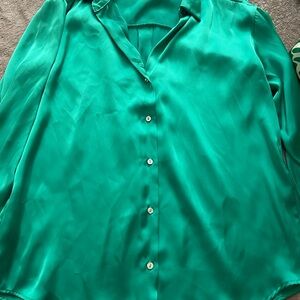 Silk Button-Up Blouse in Green